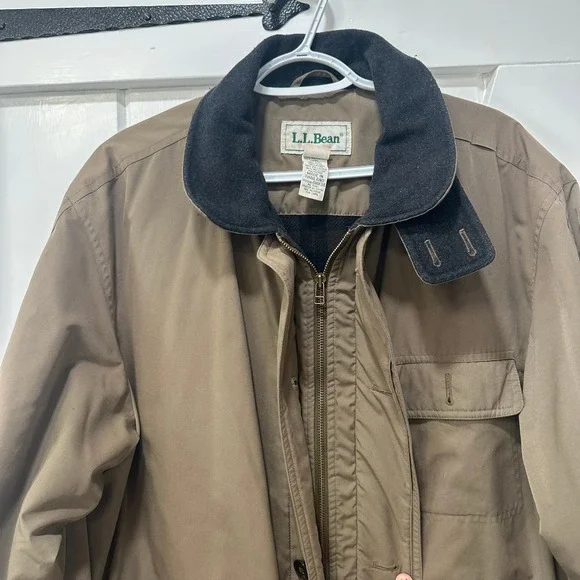 LL Bean Chore Jacket Large Tall Flannel Lined Wool Cashmere Barn Coat Outerwear - Picture 6 of 10